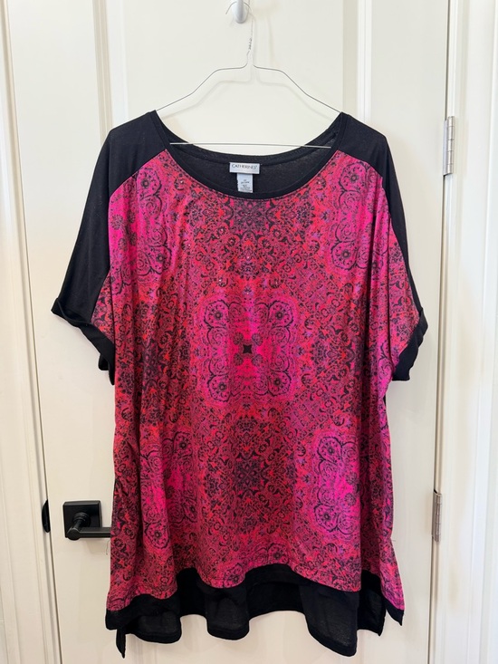 Catherines Tops - Catherines Pink and Black Printed Raglan Tee